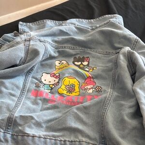 Hello Kitty Blue Denim Jacket with Rainbow and Floral Design